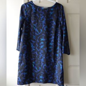 J. Crew Blue and Teal Patterned Long-Sleeve Shift Dress